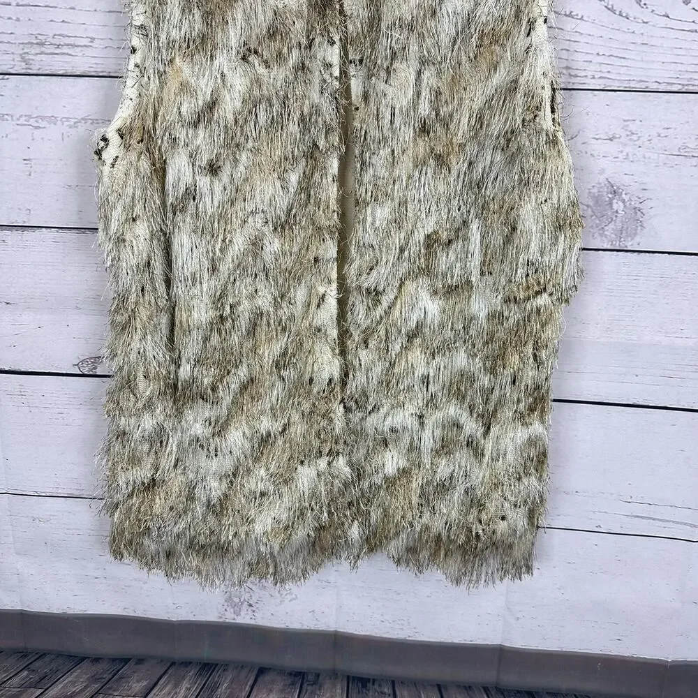 Ali Miles Vest Womens‎ XL Beige Shag Animal Print Hook Closure Art Statement